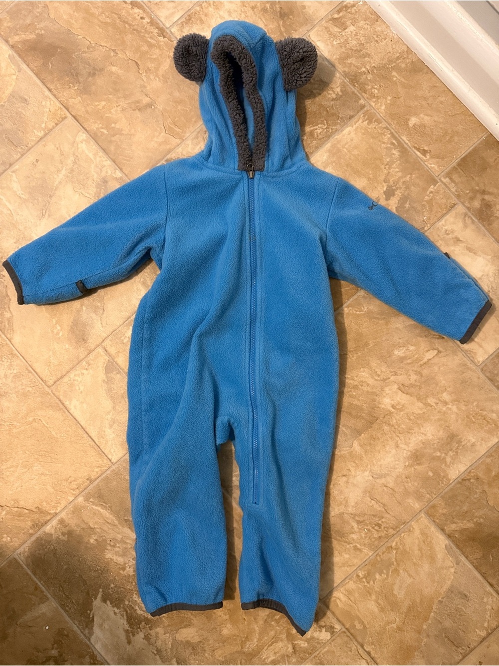 Columbia Blue Fleece Hooded One-Piece with Bear Ears